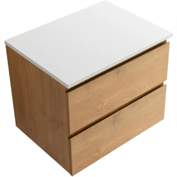 CERANO - Koupelnová skříňka Carole - dub medový + deska pod umyvadlo z lit. mramoru Elanys - 12 mm - bílá matná - 60x49,2x46  (CER-679348)