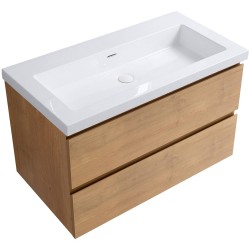 CERANO - Koupelnová skříňka Carole - dub medový + umyvadlo z lit. mramoru Ovo - bílá lesklá - 100,5x53x46,5  (CER-979936)