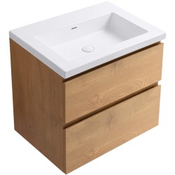 CERANO - Koupelnová skříňka Carole - dub medový + umyvadlo z lit. mramoru Ovo - bílá lesklá - 50,5x53x46,5  (CER-258168)