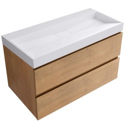 CERANO - Koupelnová skříňka Carole - dub medový + umyvadlo z lit. mramoru Vita - bílá lesklá - 100x58x46  (CER-669097)