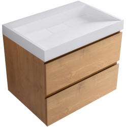 CERANO - Koupelnová skříňka Carole - dub medový + umyvadlo z lit. mramoru Vita - bílá lesklá - 70x58x46  (CER-669103)