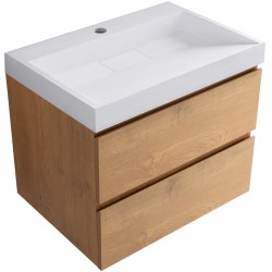 CERANO - Koupelnová skříňka Carole - dub medový + umyvadlo z lit. mramoru Vita - bílá lesklá - s otvorem - 70x58x46  (CER-669112)