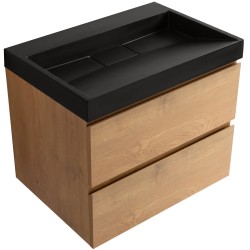 CERANO - Koupelnová skříňka Carole - dub medový + umyvadlo z lit. mramoru Vita - černá matná - 70x58x46  (CER-669139)