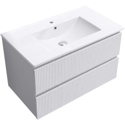 CERANO - Koupelnová skříňka Carole + keramické umyvadlo Todo - bílá matná rýhovaná - 81x50x46,5  (CER-037153)