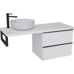 CERANO - Koupelnová skříňka Velora - bílá matná, úchytka černá + deska pod umyvadlo Navira Pro - 36 mm + konzole černá - 140x56,6x46,5  (CER-667886)