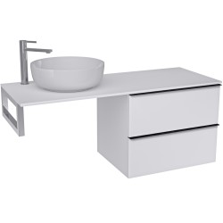 CERANO - Koupelnová skříňka Velora - bílá matná, úchytka černá + deska pod umyvadlo z lit. mramoru Elanys - 12 mm + konzole chrom - 140x54,2x46,5  (CER-679369)