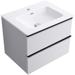 CERANO - Koupelnová skříňka Velora - bílá matná, úchytka černá + keramické umyvadlo Novo - bílá lesklá - 71x54,5x46,5  (CER-979875)