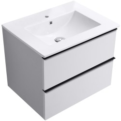 CERANO - Koupelnová skříňka Velora - bílá matná, úchytka černá + keramické umyvadlo Todo - 71x55x46,5  (CER-664855)