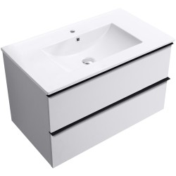 CERANO - Koupelnová skříňka Velora - bílá matná, úchytka černá + keramické umyvadlo Todo - 81x55x46,5  (CER-665146)