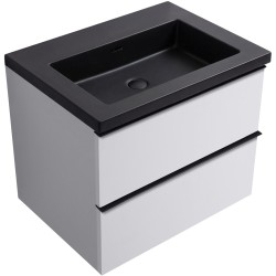 CERANO - Koupelnová skříňka Velora - bílá matná, úchytka černá + umyvadlo z lit. mramoru Ovo - černá matná - 70,5x58x46,5  (CER-979941)