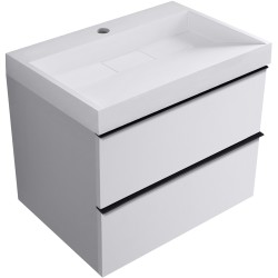 CERANO - Koupelnová skříňka Velora - bílá matná, úchytka černá + umyvadlo z lit. mramoru s otvorem Vita - bílá lesklá - 70x63x46,5  (CER-8050BD83873)