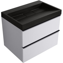 CERANO - Koupelnová skříňka Velora - bílá matná, úchytka černá + umyvadlo z lit. mramoru Vita - černá matná - 70x63x46,5  (CER-8050BD83984)