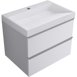 CERANO - Koupelnová skříňka Velora - bílá matná, úchytka chrom + umyvadlo z lit. mramoru s otvorem Vita - bílá lesklá - 70x63x46,5  (CER-8050BD83874)