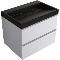 CERANO - Koupelnová skříňka Velora - bílá matná, úchytka chrom + umyvadlo z lit. mramoru Vita - černá matná - 70x63x46,5  (CER-8050BD83993)