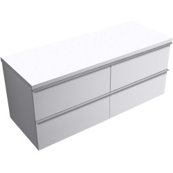 CERANO - Koupelnová skříňka Velora - bílá matná, úchytka chromová + deska pod umyvadlo Navira Pro - 36 mm - 140x56,6x46,5  (CER-668534)