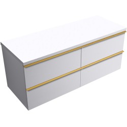 CERANO - Koupelnová skříňka Velora - bílá matná, úchytka zlatá + deska pod umyvadlo Navira Pro - 36 mm - 140x56,6x46,5  (CER-668546)