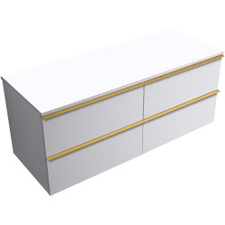 CERANO - Koupelnová skříňka Velora - bílá matná, úchytka zlatá + deska pod umyvadlo Navira Slim - 18 mm - 120x54,8x46,5  (CER-664744)