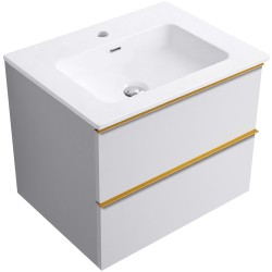 CERANO - Koupelnová skříňka Velora - bílá matná, úchytka zlatá + keramické umyvadlo Novo - bílá lesklá - 71x54,5x46,5  (CER-979885)