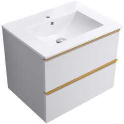 CERANO - Koupelnová skříňka Velora - bílá matná, úchytka zlatá + keramické umyvadlo Todo - 71x55x46,5  (CER-664885)