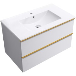 CERANO - Koupelnová skříňka Velora - bílá matná, úchytka zlatá + keramické umyvadlo Todo - 81x55x46,5  (CER-665152)