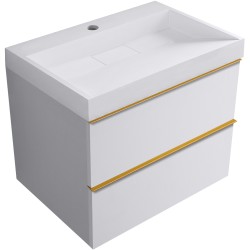 CERANO - Koupelnová skříňka Velora - bílá matná, úchytka zlatá + umyvadlo z lit. mramoru s otvorem Vita - bílá lesklá - 70x63x46,5  (CER-8050BD83875)