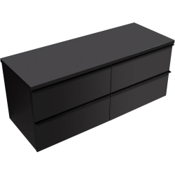 CERANO - Koupelnová skříňka Velora - černá matná, úchytka černá + deska pod umyvadlo Navira Pro - 36 mm - 160x56,6x46,5  (CER-668567)