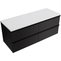 CERANO - Koupelnová skříňka Velora - černá matná, úchytka černá + deska z lit. mramoru Elanys - 12 mm - bílá matná - 160x54,2x46,5  (CER-679427)