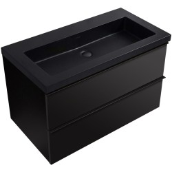 CERANO - Koupelnová skříňka Velora - černá matná, úchytka černá + umyvadlo z lit. mramoru Ovo - černá matná - 80,5x58x46,5  (CER-979957)