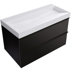 CERANO - Koupelnová skříňka Velora - černá matná, úchytka černá + umyvadlo z lit. mramoru Vita - bílá lesklá - 100x63x46,5  (CER-8050BD84014)