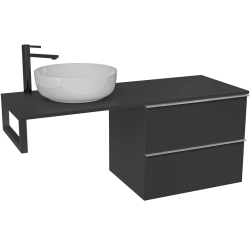 CERANO - Koupelnová skříňka Velora - černá matná, úchytka chrom + deska pod umyvadlo Navira Slim - 18 mm + konzole černá - 120x54,8x46,5  (CER-668018)