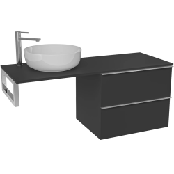 CERANO - Koupelnová skříňka Velora - černá matná, úchytka chrom + deska pod umyvadlo Navira Slim - 18 mm + konzole chrom - 120x54,8x46,5  (CER-668021)