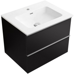 CERANO - Koupelnová skříňka Velora - černá matná, úchytka chrom + keramické umyvadlo Novo - bílá lesklá - 61x54,5x46,5  (CER-979894)