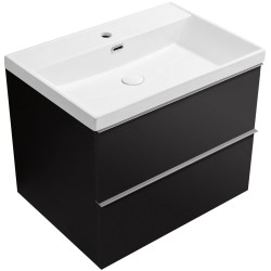 CERANO - Koupelnová skříňka Velora - černá matná, úchytka chrom - keramické umyvadlo Viano - 60,9x67,5x46,5  (CER-541756)