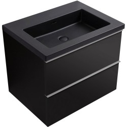 CERANO - Koupelnová skříňka Velora - černá matná, úchytka chrom + umyvadlo z lit. mramoru Ovo - černá matná - 60,5x58x46,5  (CER-979960)