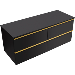 CERANO - Koupelnová skříňka Velora - černá matná, úchytka zlatá + deska pod umyvadlo Navira Slim - 18 mm - 120x54,8x46,5  (CER-664789)