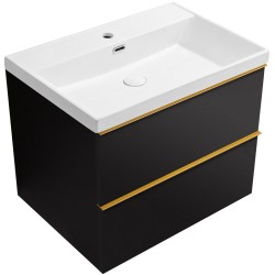 CERANO - Koupelnová skříňka Velora - černá matná, úchytka zlatá - keramické umyvadlo Viano - 60,9x67,5x46,5  (CER-555642)