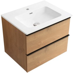 CERANO - Koupelnová skříňka Velora - dub medový, úchytka černá + keramické umyvadlo Novo - bílá lesklá - 71x54,5x46,5  (CER-979905)