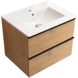 CERANO - Koupelnová skříňka Velora - dub medový, úchytka černá + keramické umyvadlo Todo - 71x55x46,5  (CER-664945)