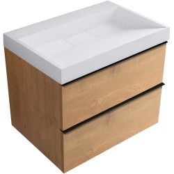CERANO - Koupelnová skříňka Velora - dub medový, úchytka černá + umyvadlo z lit. mramoru Vita - bílá matná - 70x63x46,5  (CER-8050BD84042)