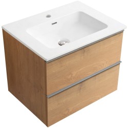 CERANO - Koupelnová skříňka Velora - dub medový, úchytka chrom + keramické umyvadlo Novo - bílá lesklá - 71x54,5x46,5  (CER-979910)