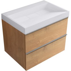 CERANO - Koupelnová skříňka Velora - dub medový, úchytka chrom + umyvadlo z lit. mramoru Vita - bílá lesklá - 70x63x46,5  (CER-8050BD84049)