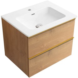 CERANO - Koupelnová skříňka Velora - dub medový, úchytka zlatá + keramické umyvadlo Novo - bílá lesklá - 71x54,5x46,5  (CER-979915)