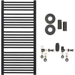 CERANO - Koupelnový radiátorový set Antonio - ústřední vytápění - boční připojení - 655W - černá matná - 1180x550 mm mm (CER-663298)