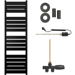 CERANO - Koupelnový radiátorový set Arturo - kombinované vytápění, termo tyč - boční jednobodové připojení - 600W - černá matná - 1600x500 mm (CER-663772)