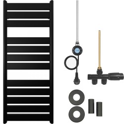 CERANO - Koupelnový radiátorový set Arturo - kombinované vytápění, wifi tyč - boční jednobodové připojení - 600W - černá matná - 1200x500 mm (CER-663664)