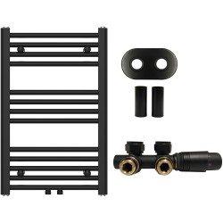 CERANO - Koupelnový radiátorový set Benito - ústřední vytápění - středové připojení 50 mm - 265W - černá matná - 700x450 mm (CER-606193)