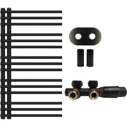 CERANO - Koupelnový radiátorový set Burke - ústřední vytápění - asymetrické připojení 50 mm - 348W - černá matná - 900x500 mm (CER-329423)