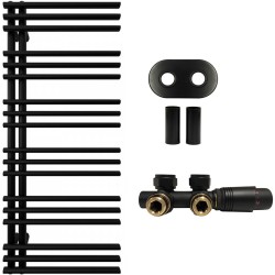 CERANO - Koupelnový radiátorový set Burke - ústřední vytápění - asymetrické připojení 50 mm - 562W - černá matná - 1200x500 mm (CER-663307)