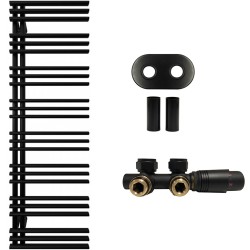 CERANO - Koupelnový radiátorový set Burke - ústřední vytápění - asymetrické připojení 50 mm - 750W - černá matná - 1600x500 mm (CER-663310)