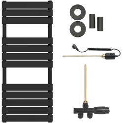 CERANO - Koupelnový radiátorový set Claude - kombinované vytápění, termo tyč - boční jednobodové připojení - 600W - černá matná - 1200x500 mm (CER-663775)